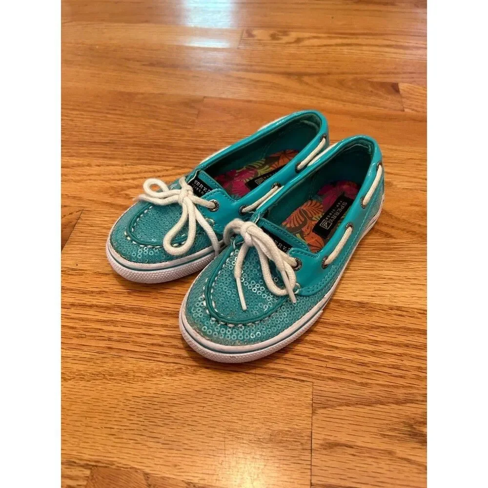 Sperry Biscayne 1 Sequin Eye Boat Shoes Loafers Little Girls Toddlers Size 10.5